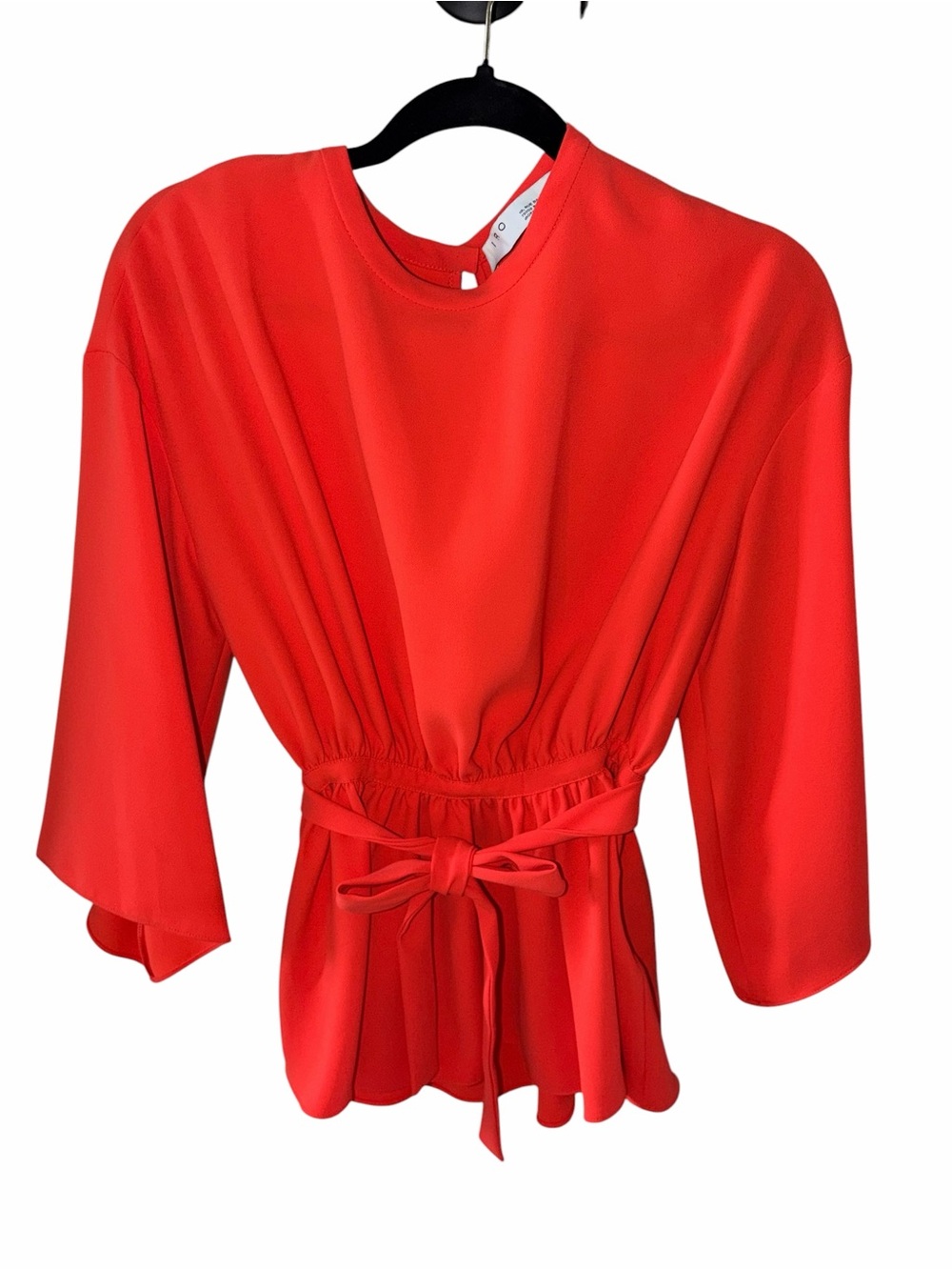 EUC IRO Paris Blouse Zone Kimono Sleeve Neon Orange Red Tie Waist Tunic Top 36